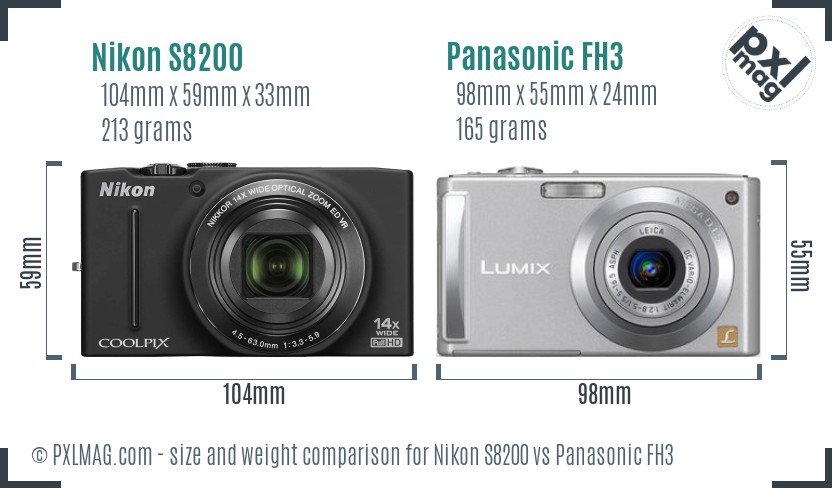 Nikon S8200 vs Panasonic FH3 size comparison