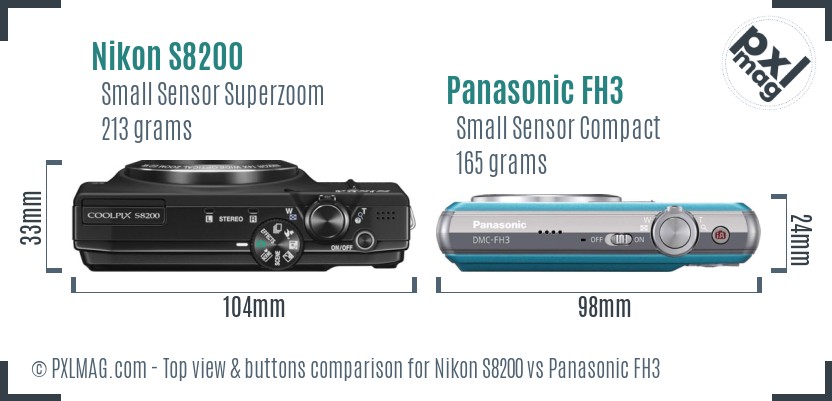 Nikon S8200 vs Panasonic FH3 top view buttons comparison