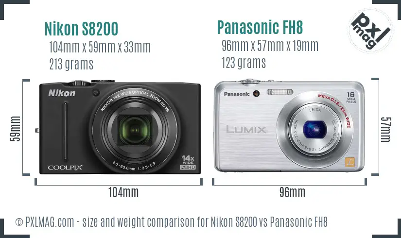 Nikon S8200 vs Panasonic FH8 size comparison