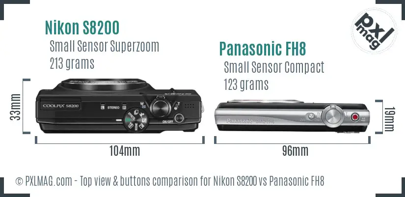 Nikon S8200 vs Panasonic FH8 top view buttons comparison