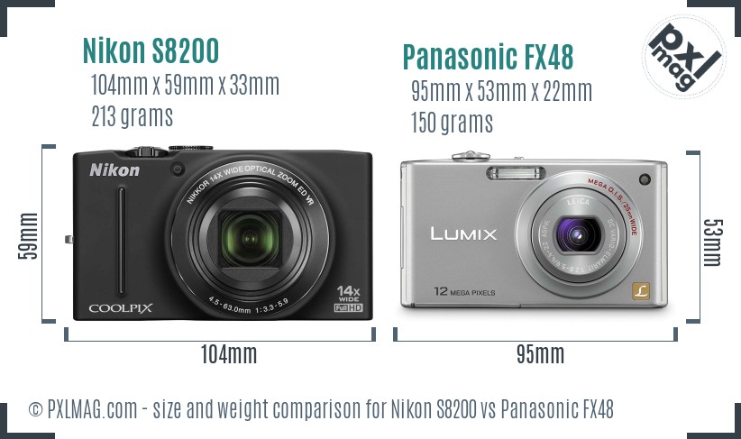 Nikon S8200 vs Panasonic FX48 size comparison