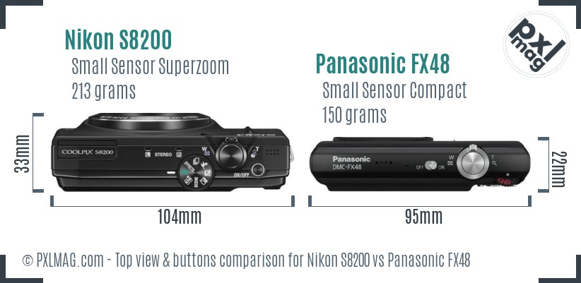 Nikon S8200 vs Panasonic FX48 top view buttons comparison