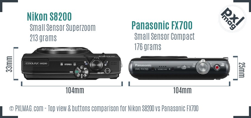 Nikon S8200 vs Panasonic FX700 top view buttons comparison