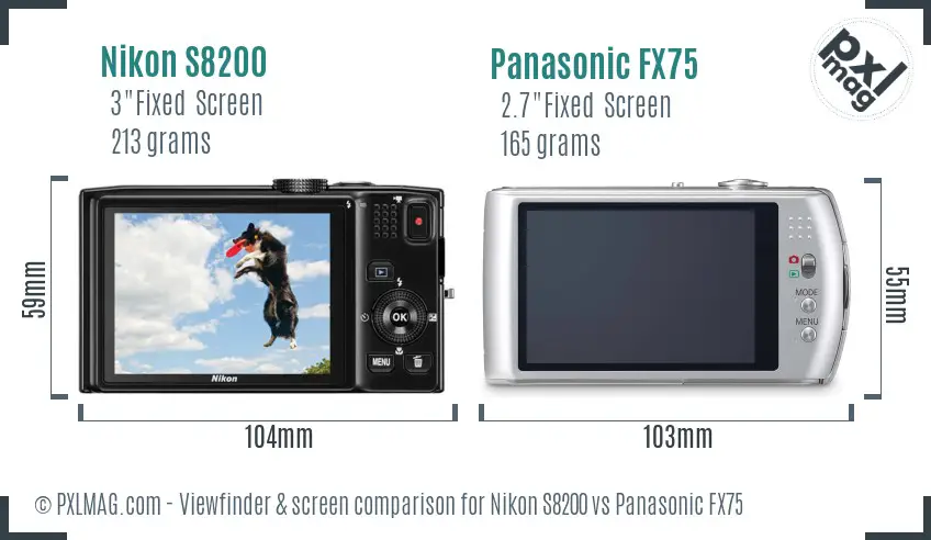 Nikon S8200 vs Panasonic FX75 Screen and Viewfinder comparison