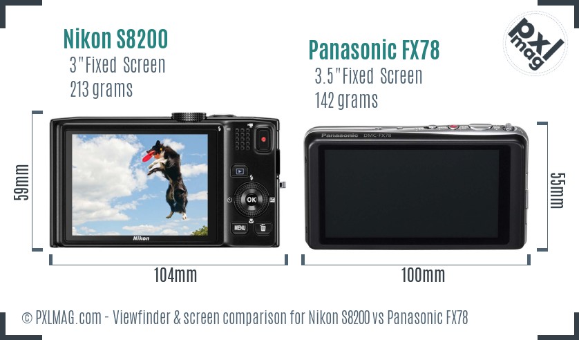 Nikon S8200 vs Panasonic FX78 Screen and Viewfinder comparison