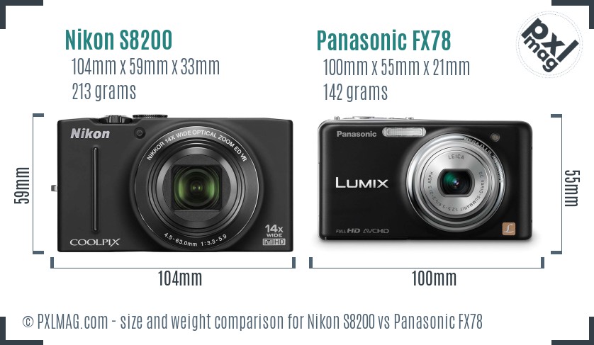Nikon S8200 vs Panasonic FX78 size comparison