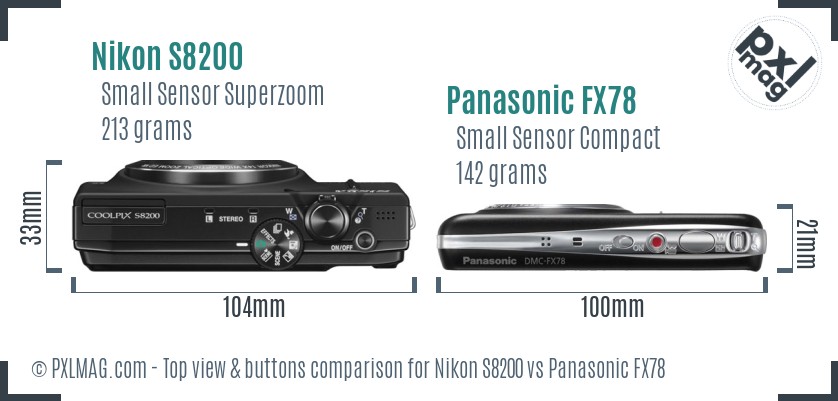 Nikon S8200 vs Panasonic FX78 top view buttons comparison