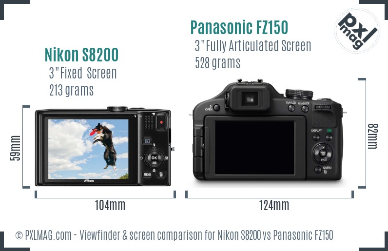 Nikon S8200 vs Panasonic FZ150 Screen and Viewfinder comparison