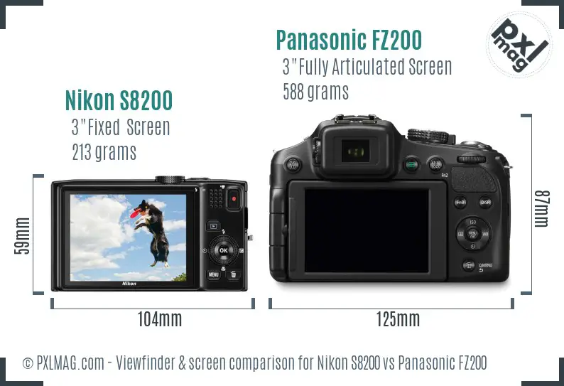 Nikon S8200 vs Panasonic FZ200 Screen and Viewfinder comparison