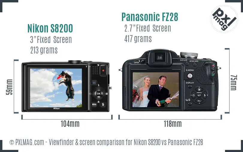 Nikon S8200 vs Panasonic FZ28 Screen and Viewfinder comparison Nikon S8200 vs Panasonic FZ28 Screen and Viewfinder comparison