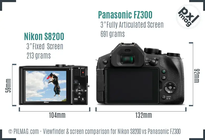 Nikon S8200 vs Panasonic FZ300 Screen and Viewfinder comparison