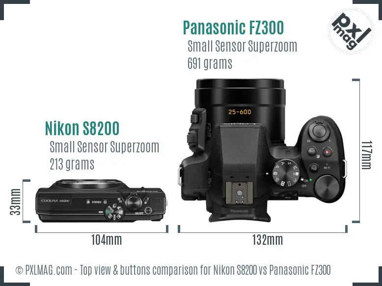 Nikon S8200 vs Panasonic FZ300 top view buttons comparison