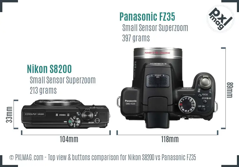 Nikon S8200 vs Panasonic FZ35 top view buttons comparison