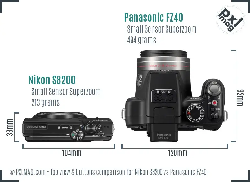 Nikon S8200 vs Panasonic FZ40 top view buttons comparison