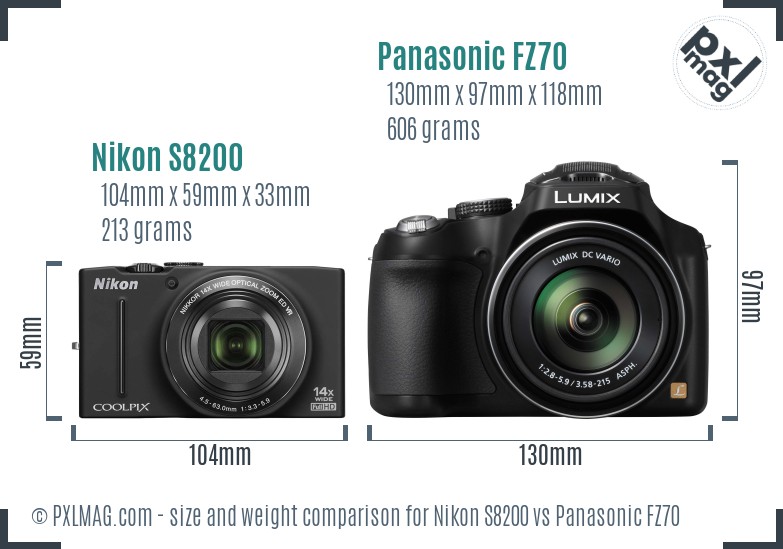 Nikon S8200 vs Panasonic FZ70 size comparison Nikon S8200 vs Panasonic FZ70 size comparison
