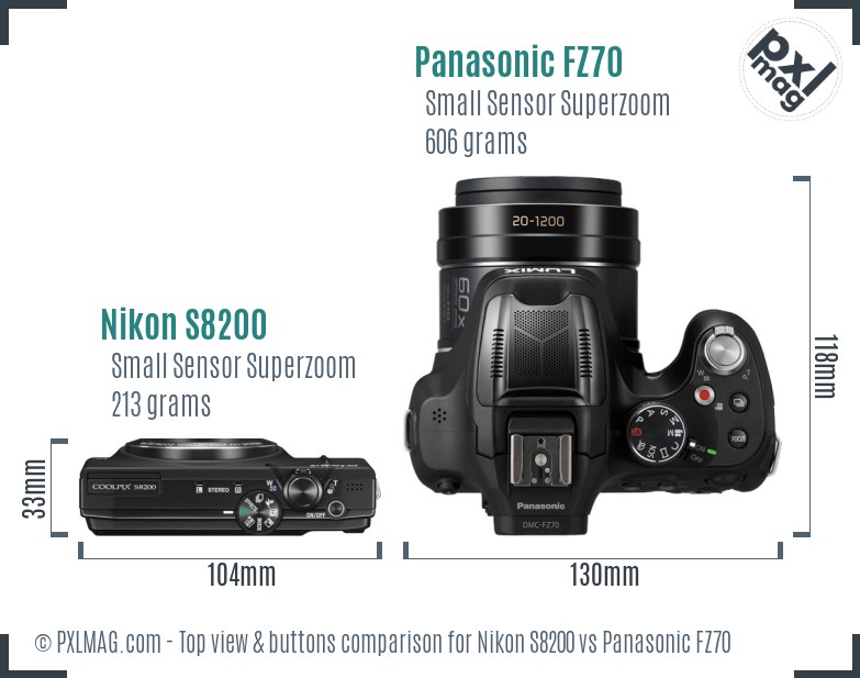 Nikon S8200 vs Panasonic FZ70 top view buttons comparison