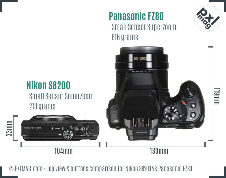 Nikon S8200 vs Panasonic FZ80 top view buttons comparison
