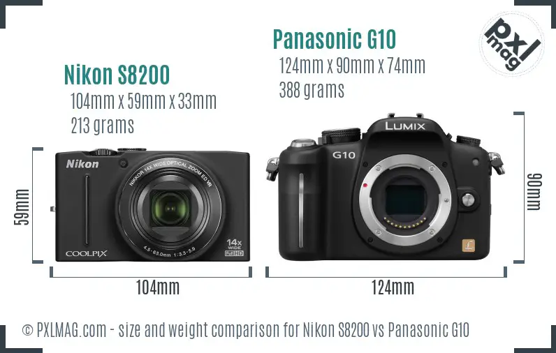 Nikon S8200 vs Panasonic G10 size comparison