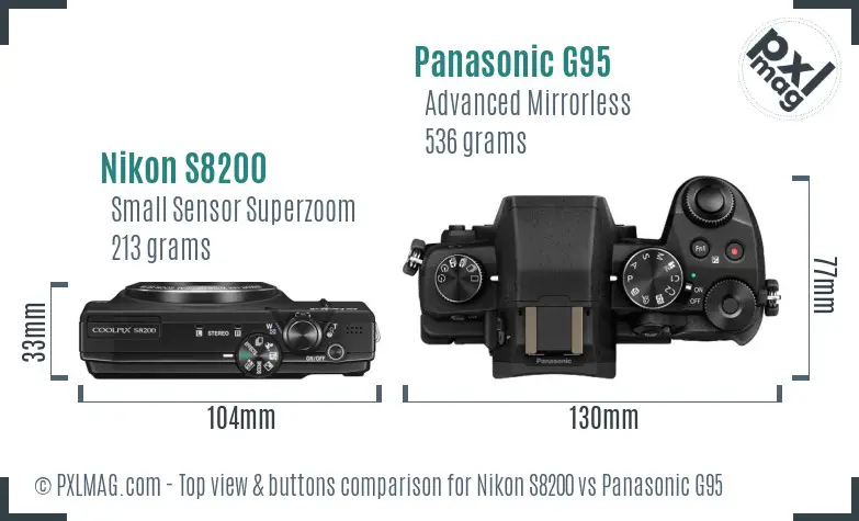 Nikon S8200 vs Panasonic G95 top view buttons comparison