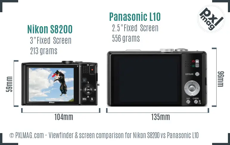 Nikon S8200 vs Panasonic L10 Screen and Viewfinder comparison