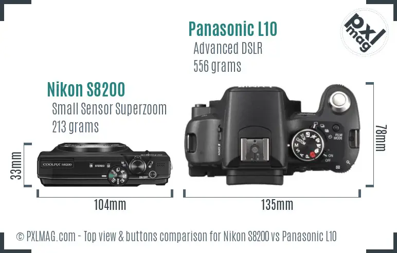 Nikon S8200 vs Panasonic L10 top view buttons comparison