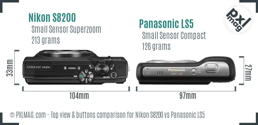 Nikon S8200 vs Panasonic LS5 top view buttons comparison Nikon S8200 vs Panasonic LS5 top view buttons comparison