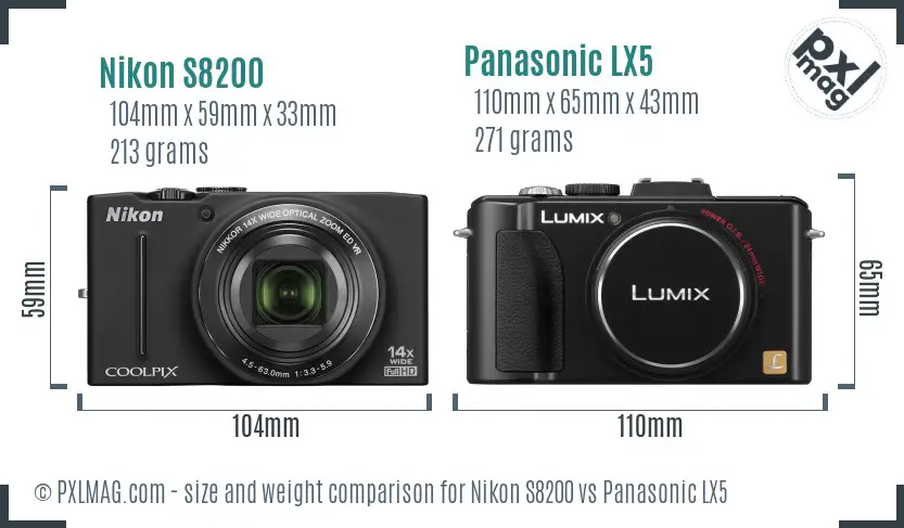 Nikon S8200 vs Panasonic LX5 size comparison Nikon S8200 vs Panasonic LX5 size comparison