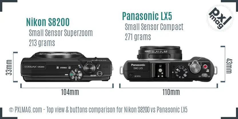 Nikon S8200 vs Panasonic LX5 top view buttons comparison Nikon S8200 vs Panasonic LX5 top view buttons comparison