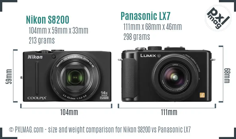 Nikon S8200 vs Panasonic LX7 size comparison