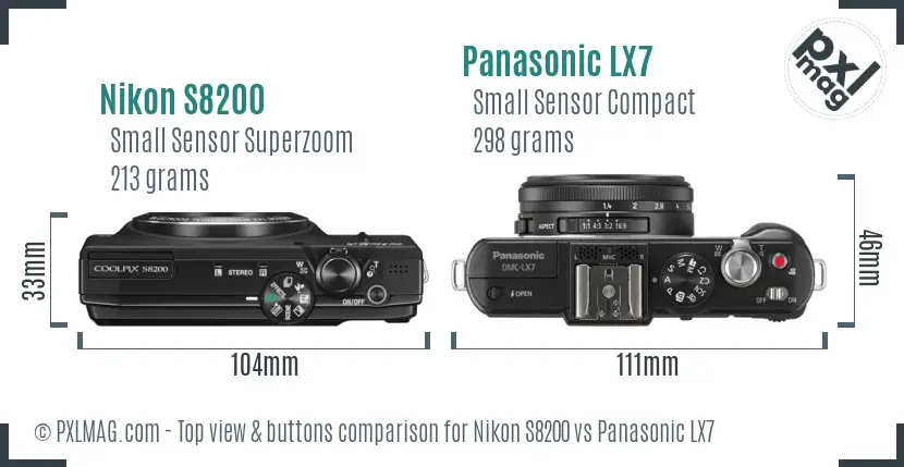 Nikon S8200 vs Panasonic LX7 top view buttons comparison