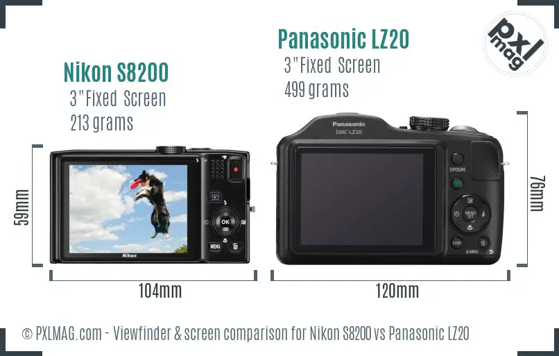 Nikon S8200 vs Panasonic LZ20 Screen and Viewfinder comparison