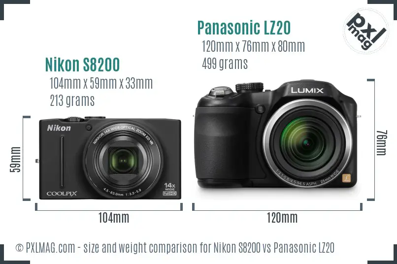 Nikon S8200 vs Panasonic LZ20 size comparison