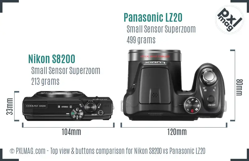Nikon S8200 vs Panasonic LZ20 top view buttons comparison