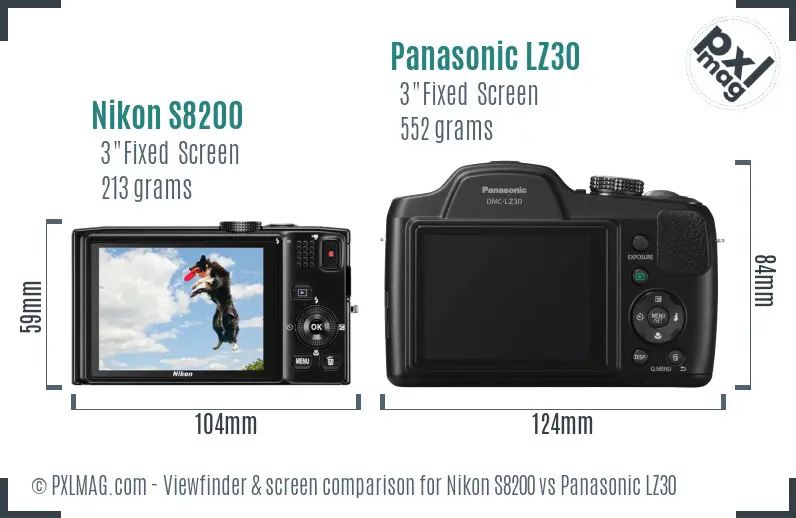 Nikon S8200 vs Panasonic LZ30 Screen and Viewfinder comparison