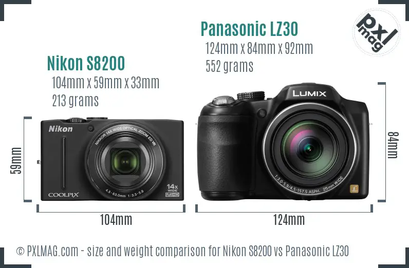Nikon S8200 vs Panasonic LZ30 size comparison