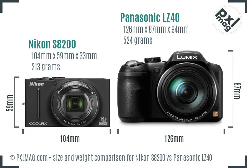 Nikon S8200 vs Panasonic LZ40 size comparison