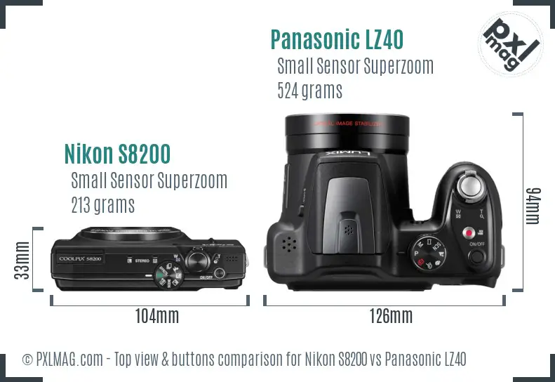 Nikon S8200 vs Panasonic LZ40 top view buttons comparison