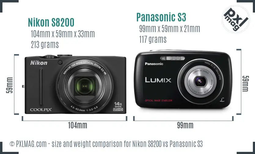 Nikon S8200 vs Panasonic S3 size comparison