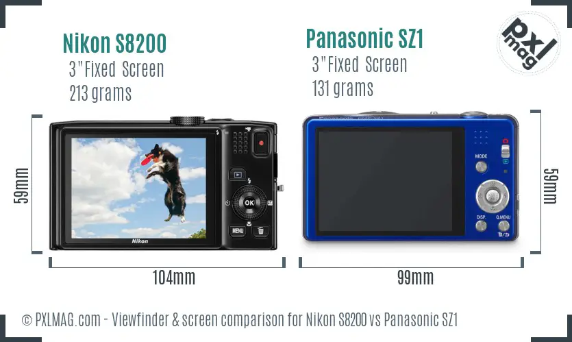 Nikon S8200 vs Panasonic SZ1 Screen and Viewfinder comparison