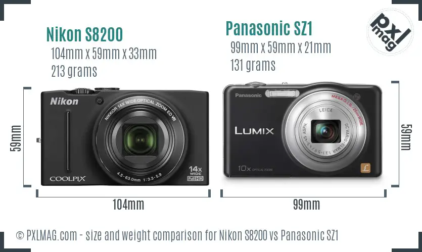 Nikon S8200 vs Panasonic SZ1 size comparison