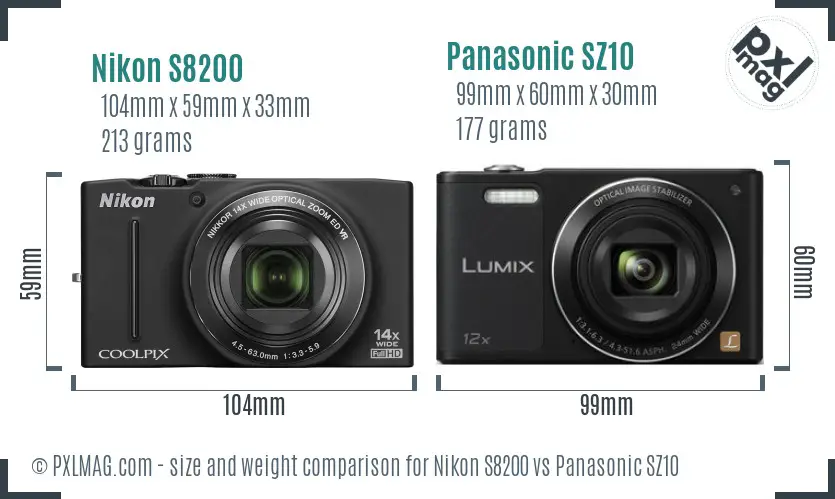 Nikon S8200 vs Panasonic SZ10 size comparison Nikon S8200 vs Panasonic SZ10 size comparison