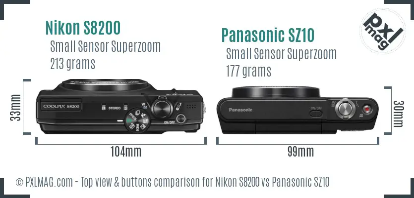 Nikon S8200 vs Panasonic SZ10 top view buttons comparison Nikon S8200 vs Panasonic SZ10 top view buttons comparison