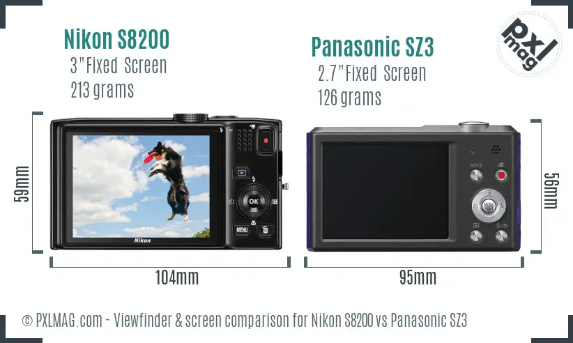 Nikon S8200 vs Panasonic SZ3 Screen and Viewfinder comparison