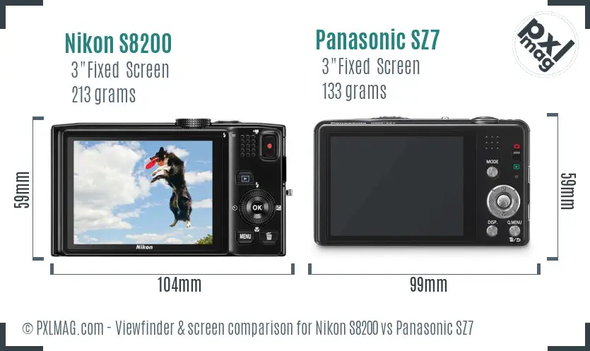 Nikon S8200 vs Panasonic SZ7 Screen and Viewfinder comparison