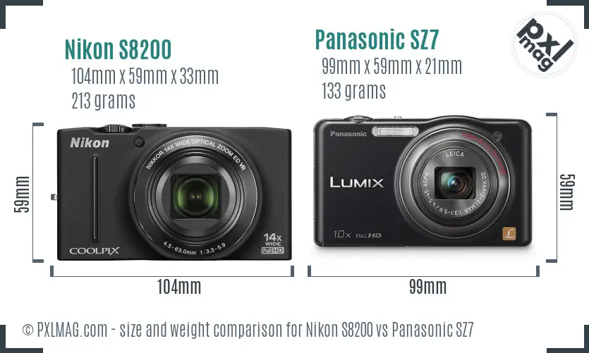 Nikon S8200 vs Panasonic SZ7 size comparison