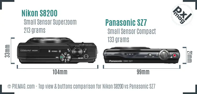 Nikon S8200 vs Panasonic SZ7 top view buttons comparison