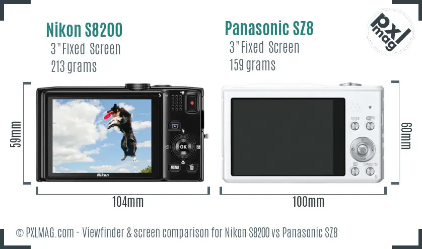Nikon S8200 vs Panasonic SZ8 Screen and Viewfinder comparison