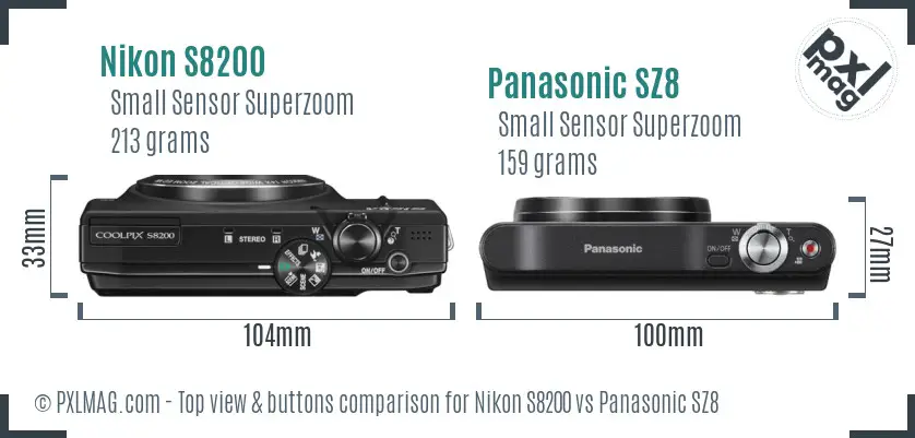 Nikon S8200 vs Panasonic SZ8 top view buttons comparison
