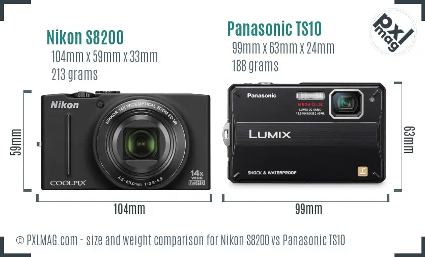 Nikon S8200 vs Panasonic TS10 size comparison
