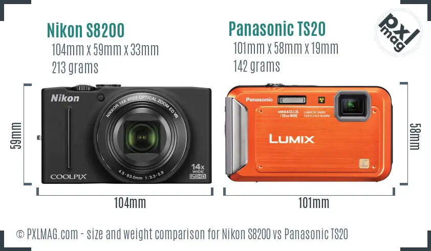 Nikon S8200 vs Panasonic TS20 size comparison